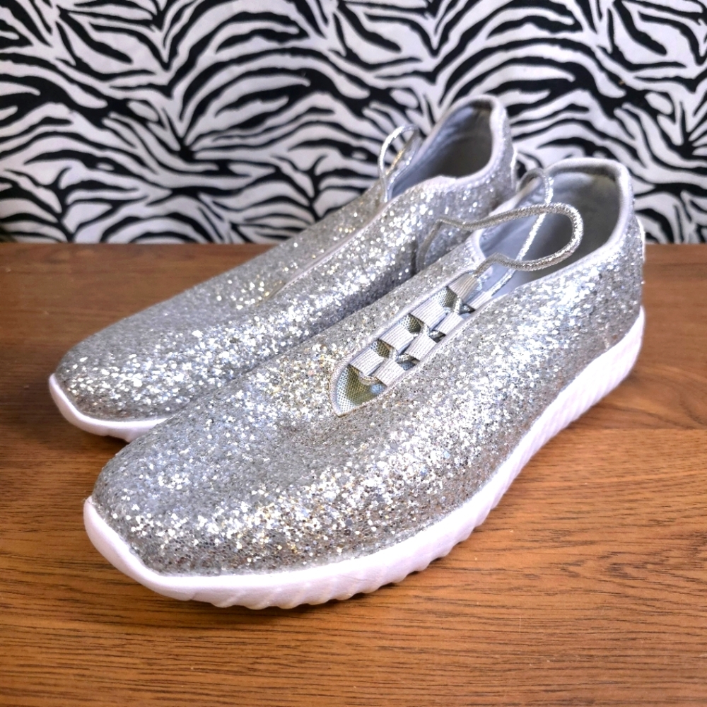 EXP×2 0424 Thrifted Womens Sz. 9 Roxy Rose Silver Glitter Shoes WAVE0